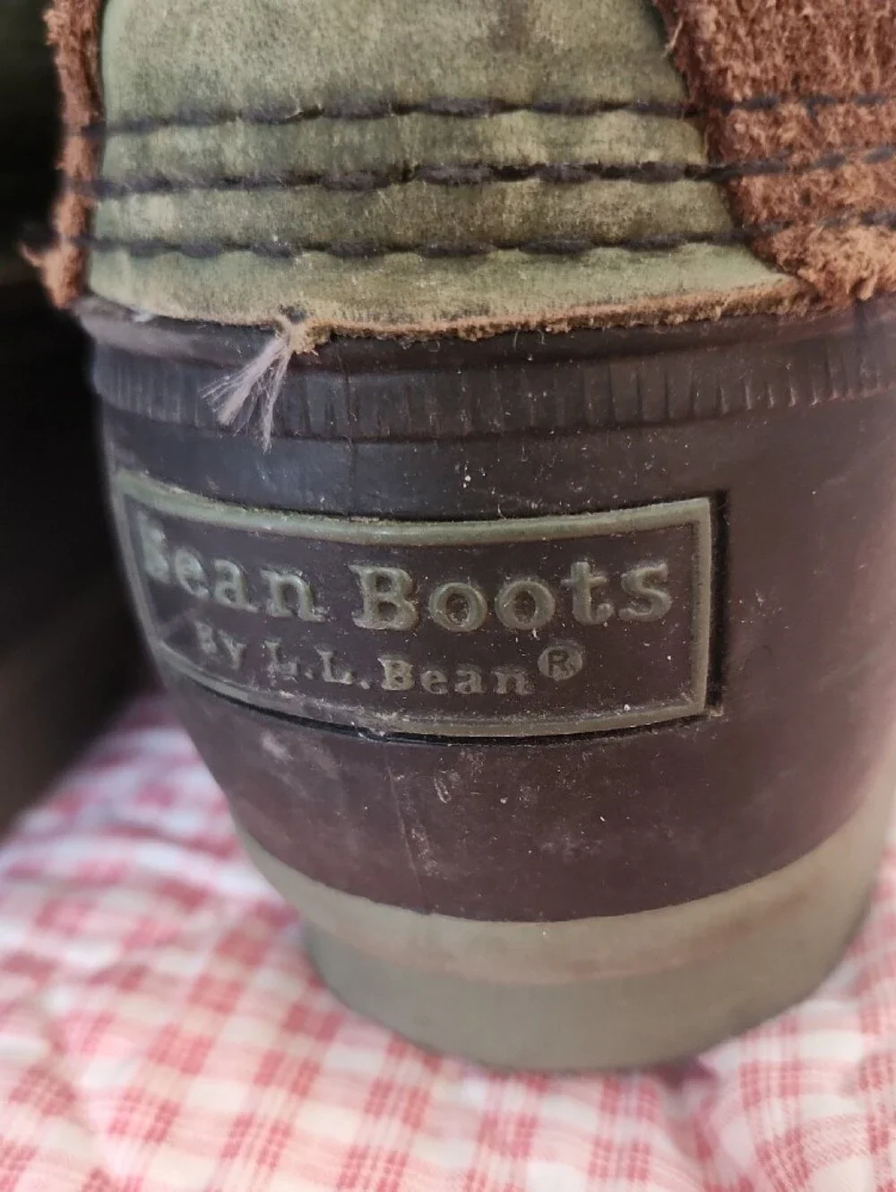 L.L. Bean Olive Green Black Brown Leather Rubber Duck Boots Lined 11M Fishing
